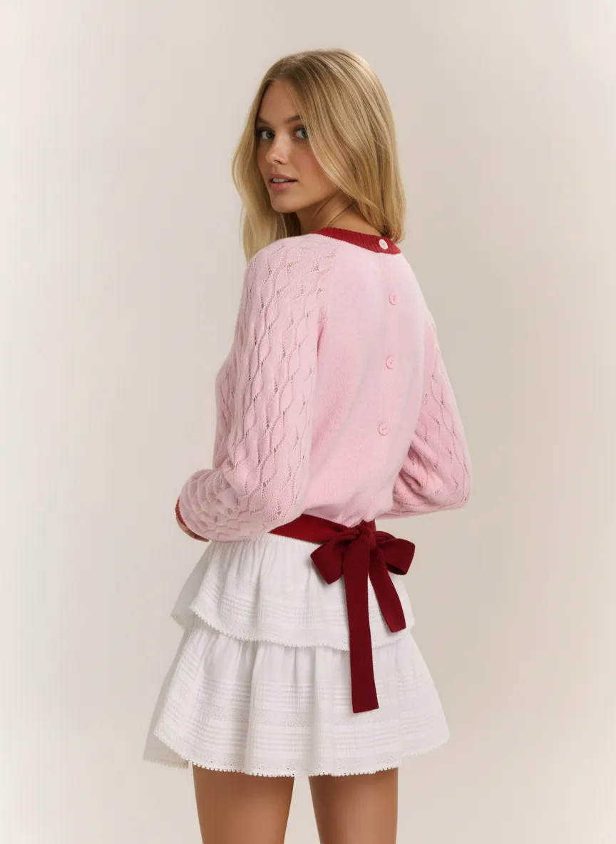 Striped knit top in fine-gauge cotton blend with horizontal stripe pattern and relaxed fit