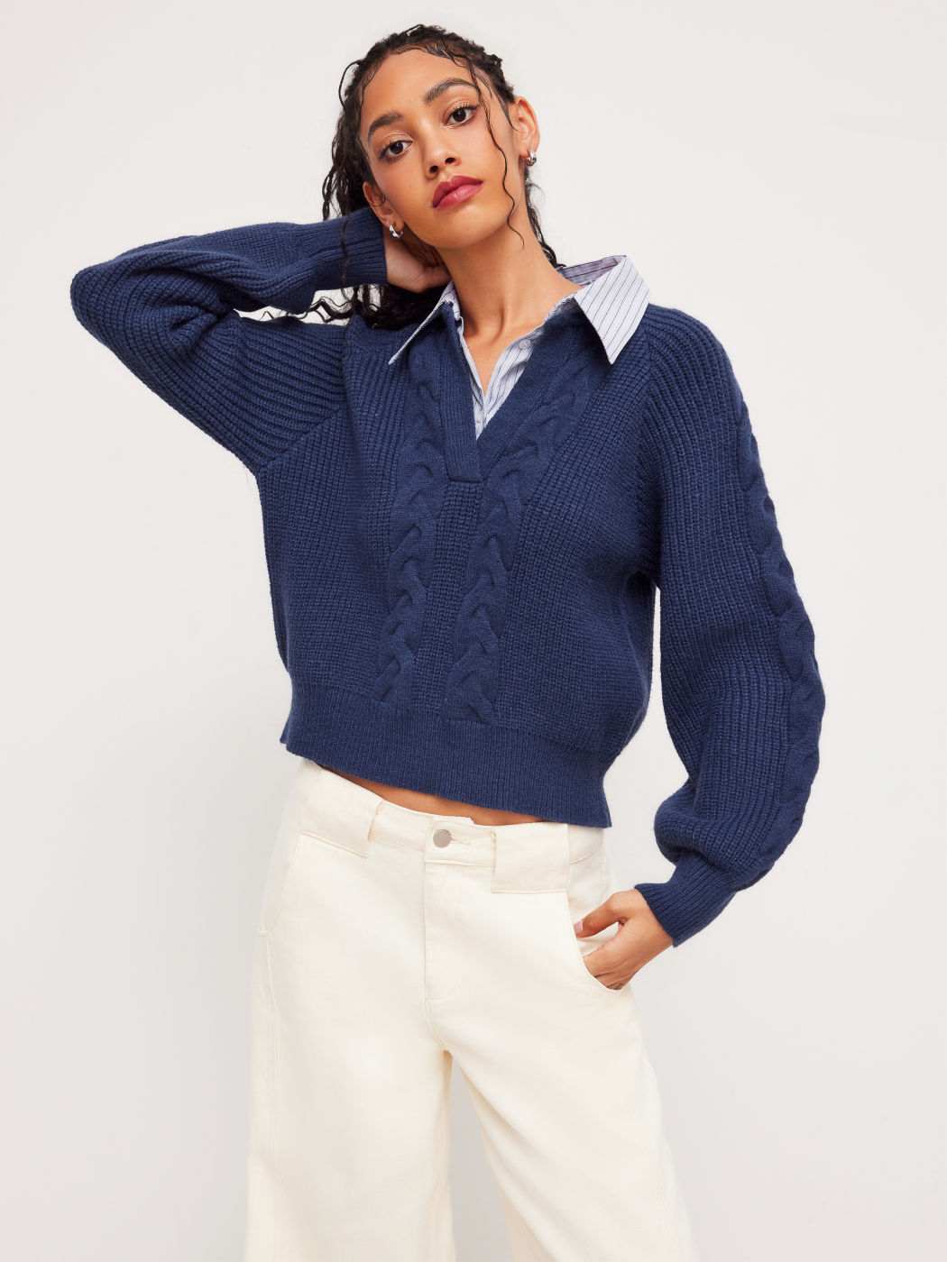 Ribbed turtleneck sweater in mid-weight 7GG gauge with close-fitting silhouette and textured stitch pattern